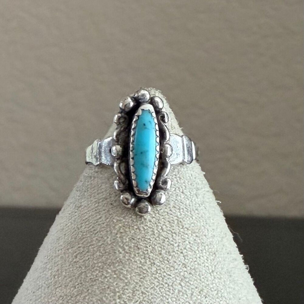 Vintage Sterling Silver Turquoise Ring Southwestern Navajo